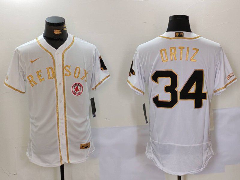 Men Boston Red Sox #34 Ortiz White gold Elite 2024 Nike MLB Jersey style 9022